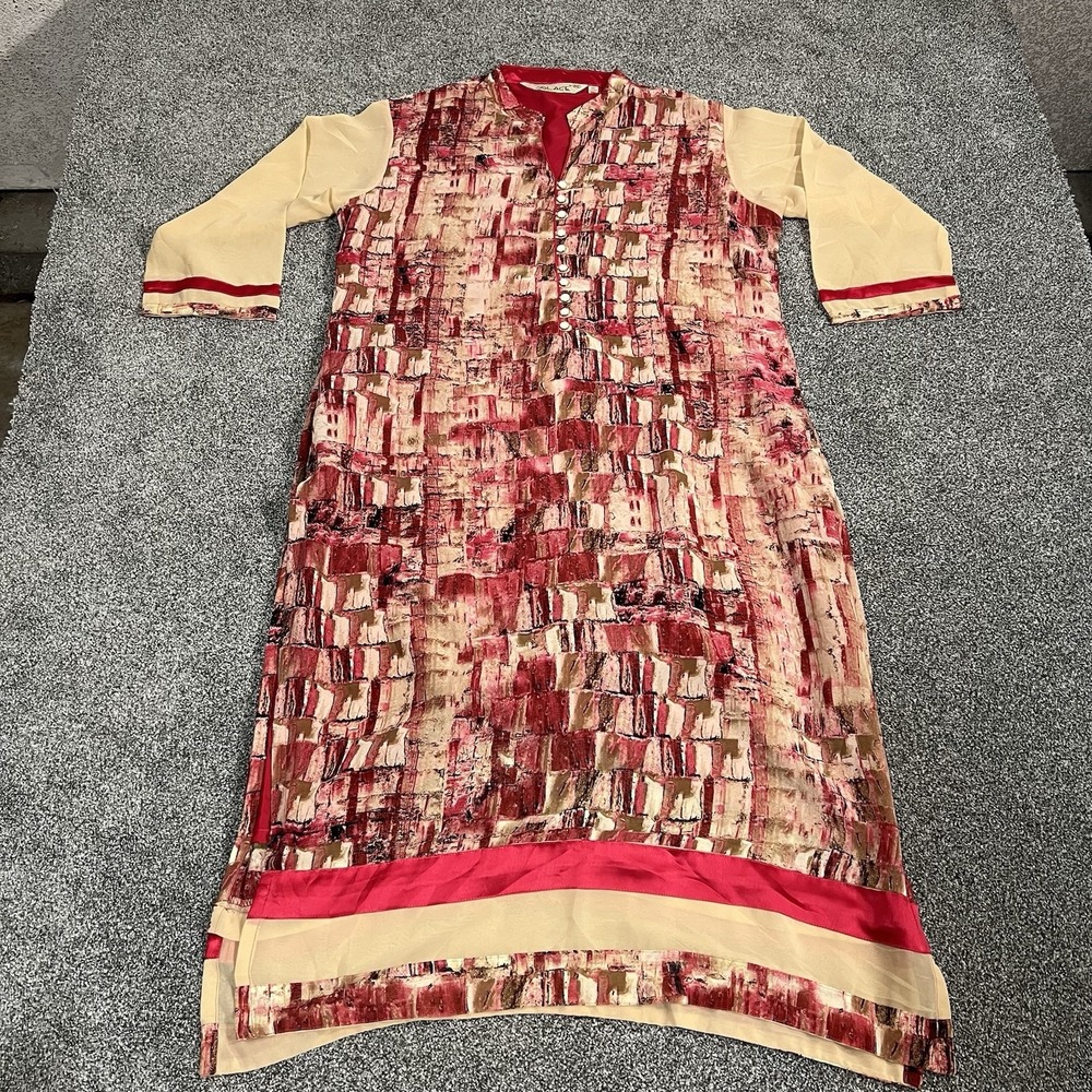 Solace Womens 3XL Pink Abstract Print Long Tunic Maxi Dress Pearl Buttons